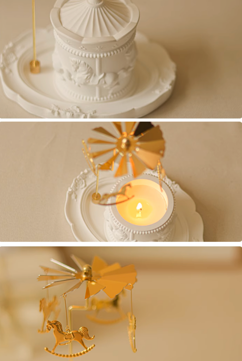 Spinning Golden Candle Holder with Tray Rotating Metal Tea Light Candle Holder