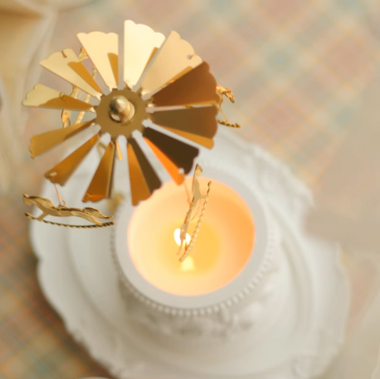 Spinning Golden Candle Holder with Tray Rotating Metal Tea Light Candle Holder
