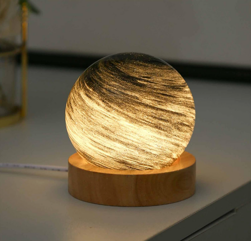 8cm Wood Stand USB Rechargeable Moon Lamp Night Light with Remote Control