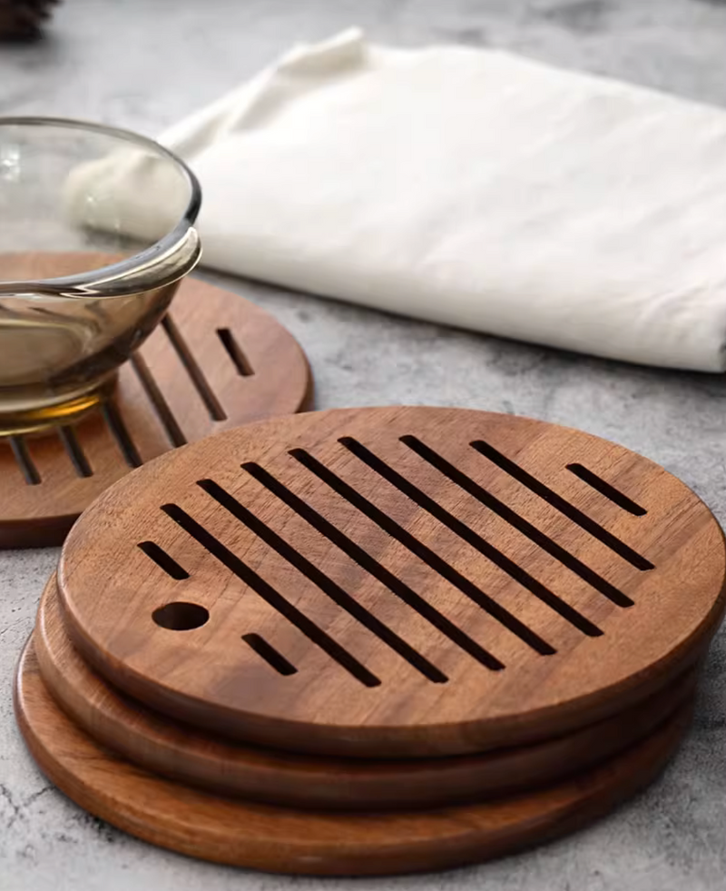 6 Pieces Wood Coaster Round Tablemats Practical Heat Resistant Mat Tableware Mat