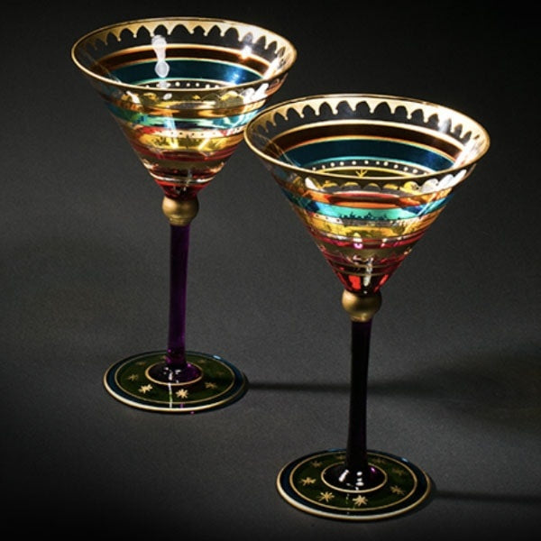 Retro Stemware Drinking Wine Cocktail Bar Color Painting Glass