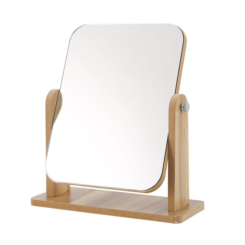 Wood Base Small Makeup Desk Mirror