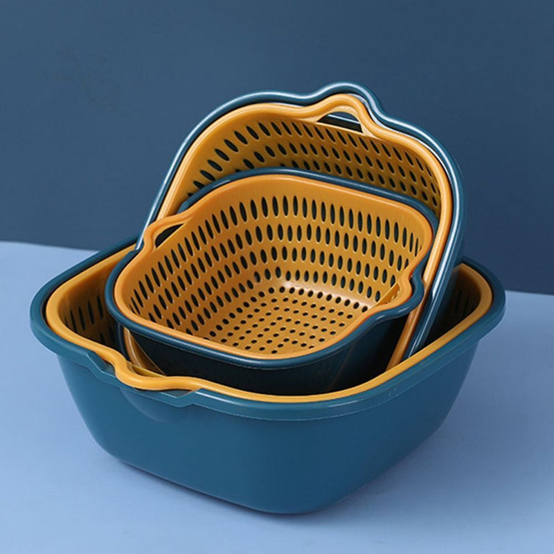 Collapsible 3 Double-Layered Drains Basket Kitchen Storage Washing Fruit And Vegetable