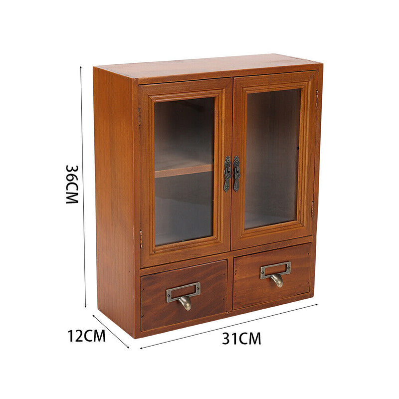 Wooden Retro Desktop Organizer Cabinet Drawer Shelf Storage Box