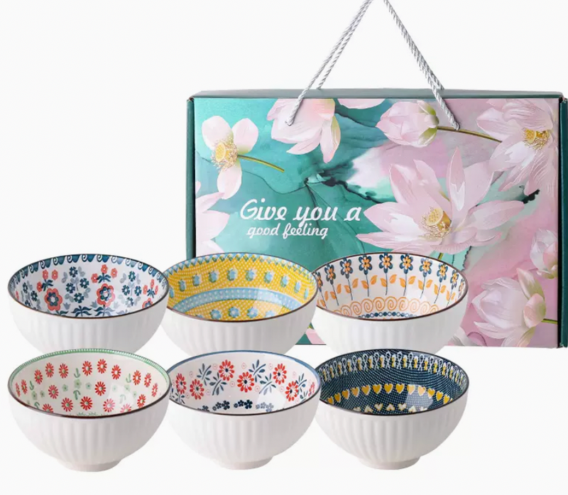 6 Ceramic Ramen Rice Soup Bowls in Japanese Style