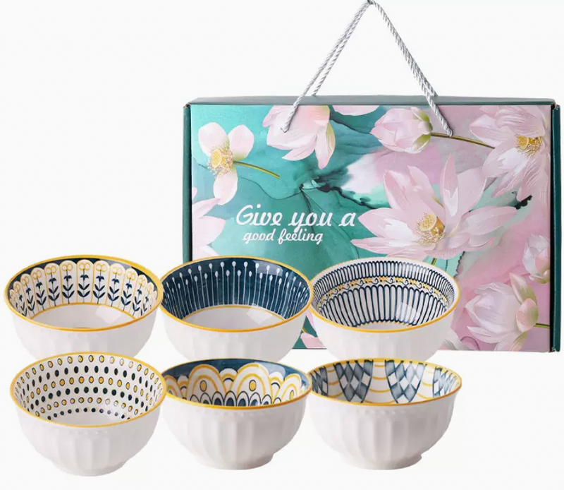 6 Ceramic Ramen Rice Soup Bowls in Japanese Style